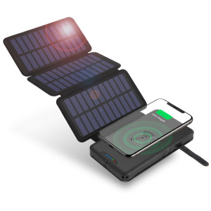Повербанк із сонячною панеллю VHG DN39 20000 mAh Wireless Solar Power Bank 5 panel Black