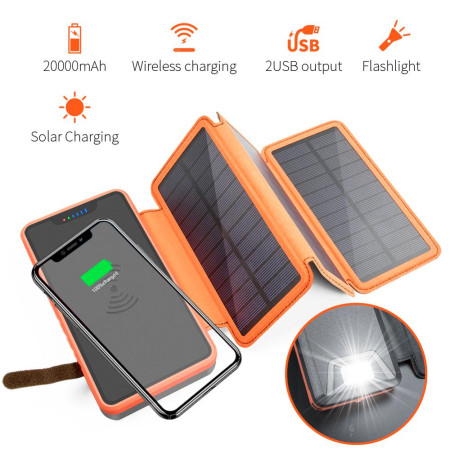 Повербанк з сонячною панеллю VHG DN39 20000 mAh Wireless Solar Power Bank 5 panel Orange