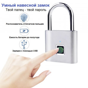 Умный навесной замок с отпечатком пальца VHG ZF-P1 Silver