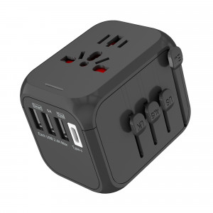 Перехідник мережевий для подорожей VHG SL-309BT на EU, 3xUSB, 1xUSB TYPE-C, 6A Black (SL-309BT)