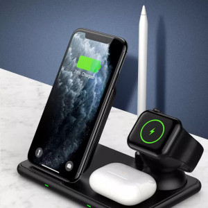 Бездротова зарядка Qi 4 в 1 VHG IN-WC-257 Wireless 15W I Док-станція для iPhone + iWatch + Airpods + Pencil Black