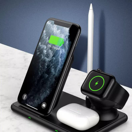 Бездротова зарядка Qi 4 в 1 VHG IN-WC-257 Wireless 15W I Док-станція для iPhone + iWatch + Airpods + Pencil Black